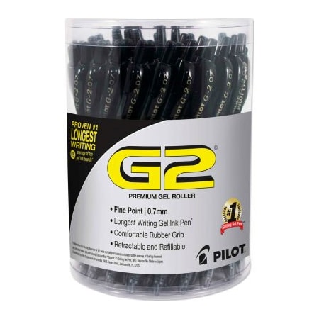 Pilot Pilot G2 Premium Retractable Gel Pen, Fine 0.7mm, Black Ink/Barrel, 36/Pack 84065